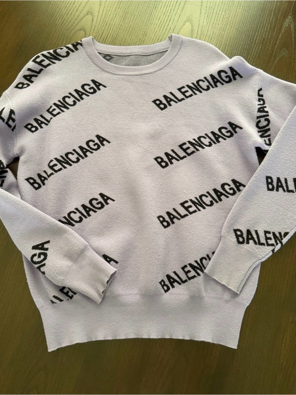 Balenciaga Women's Light Lavender/purple Crewneck Sweater with Black Logo Print